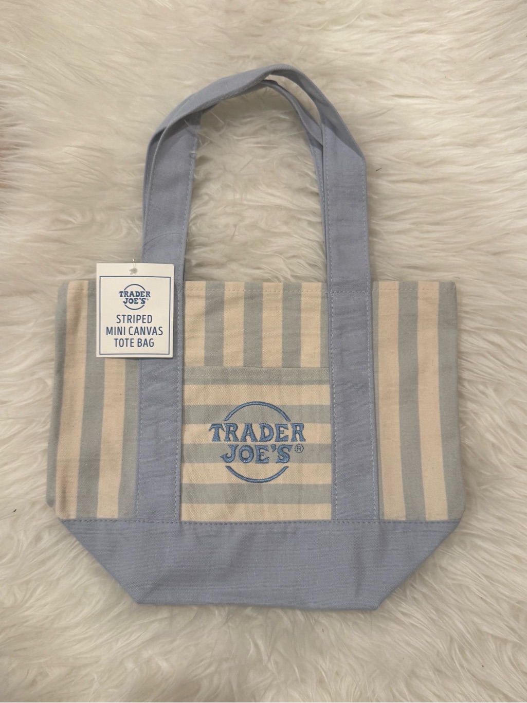 Trader Joe’s Striped Mini Canvas Tote Bag In Light Blue